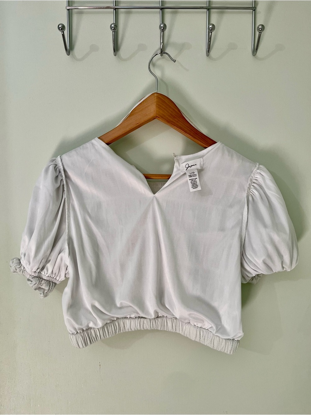Japna White Textured 💯 Cotton Exterior Puff-Sleeve Crop Top - Picture 5 of 7
